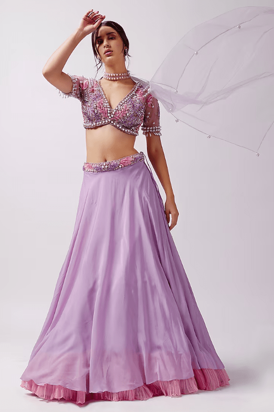 Lavender Net Lehenga Set