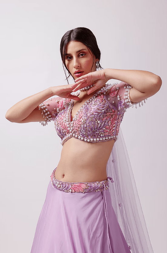 Lavender Net Lehenga Set - Image 4