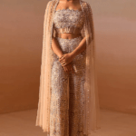 Peach Nude Net Crystal & bead Embellished Co-Ord Set