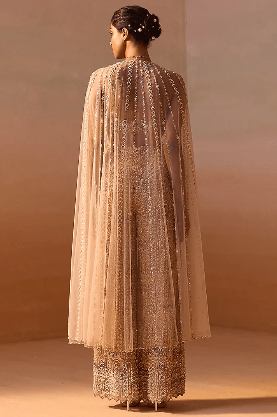 Peach Nude Net Crystal & bead Embellished Co-Ord Set - Image 2