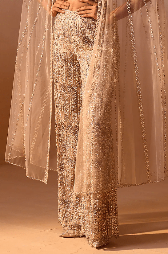 Peach Nude Net Crystal & bead Embellished Co-Ord Set - Image 3