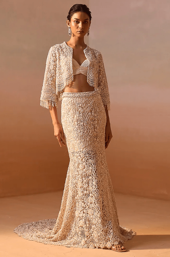 Ivory Net Dori & Pearl Work Fishtail Skirt Set – Lady Selection Inc 