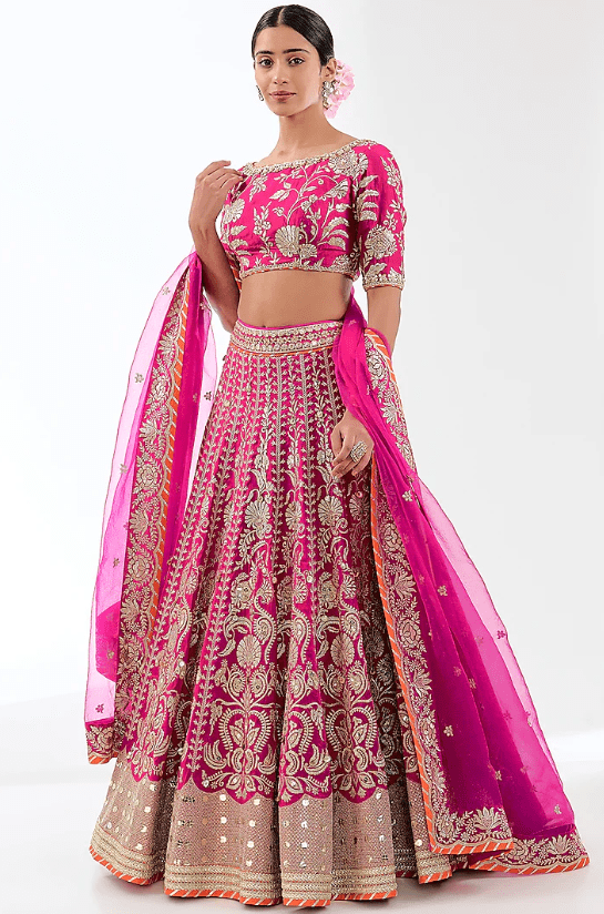 Pink Tussar Threadwork Lehenga Set