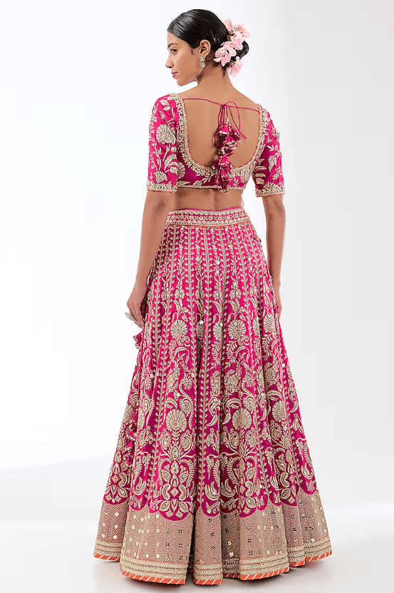 Pink Tussar Threadwork Lehenga Set - Image 2
