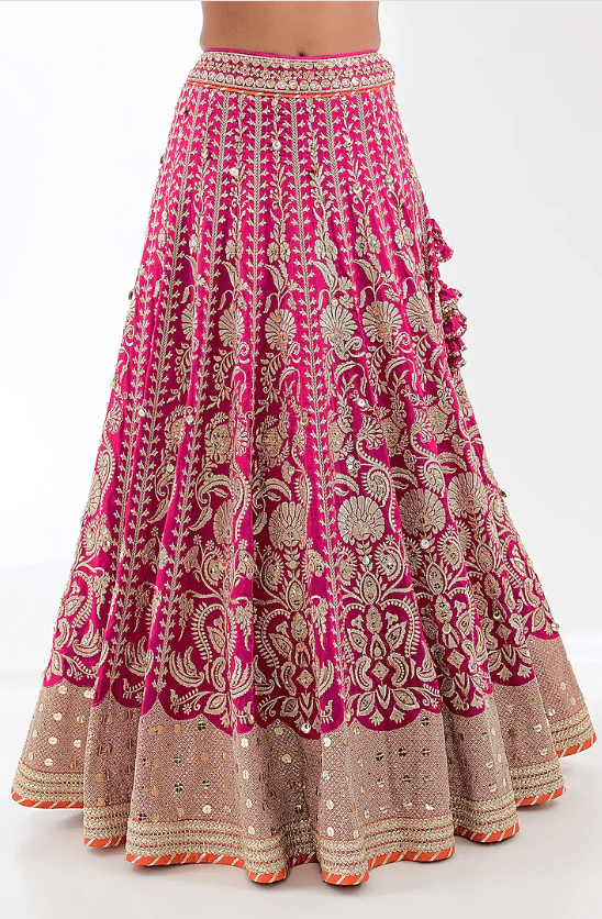 Pink Tussar Threadwork Lehenga Set - Image 3