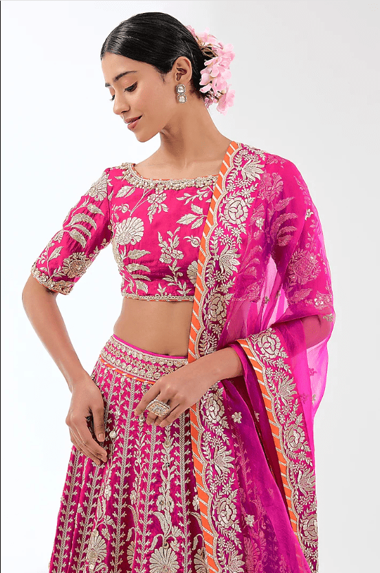 Pink Tussar Threadwork Lehenga Set - Image 4