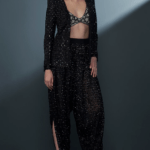 Black & Gold Double Georgette Crystal Embroidered Blazer Set