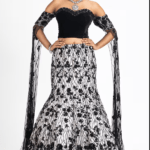 White & Black Net Sequins Embroidered Fishtail Lehenga Set