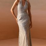 Sage Blue Net Sequins & Crystals Work Skirt Set