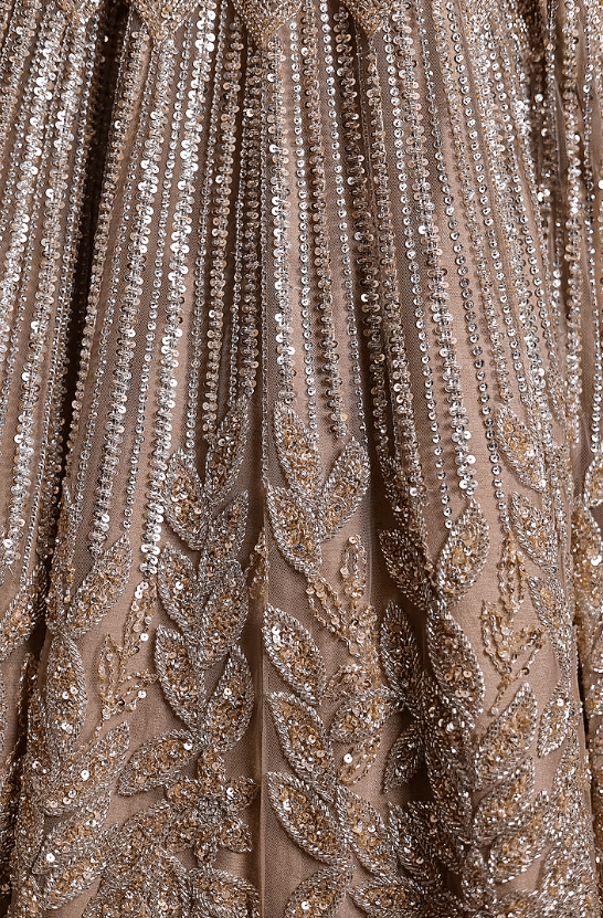 Gold Net Crystal Hand Embroidered Lehenga Set - Image 3