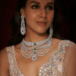 Silver Finish Zircon & Emerald Stone Choker Necklace Set