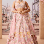 Old Rose Pink Silk Organza Thread Embroidered Lehenga Set