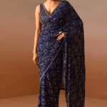 Navy Blue Georgette Sequins & Beadwork Saree Set