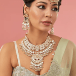 Gold Finish Kundan Polki Long Necklace Set