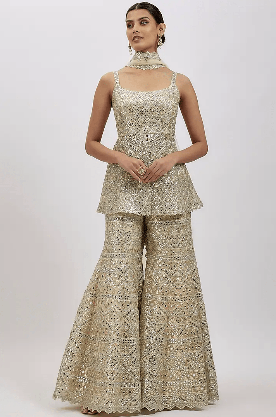 Ivory Net Sharara Set