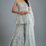 Cloud Blue Net Zari & Mirror Embroidered Sharara Set