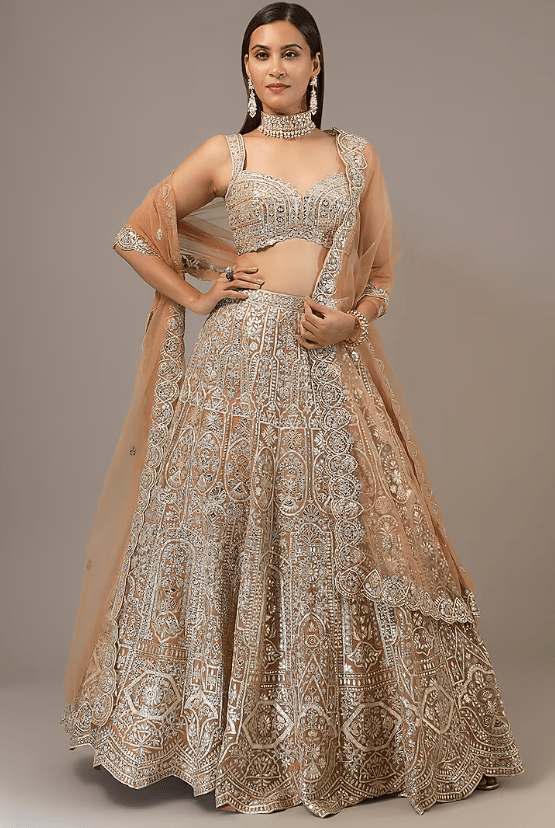 Gold Organza Mirror & Zari Embroidered Lehenga Set