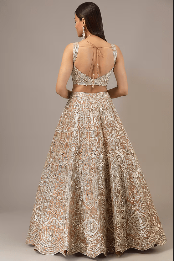 Gold Organza Mirror & Zari Embroidered Lehenga Set - Image 2