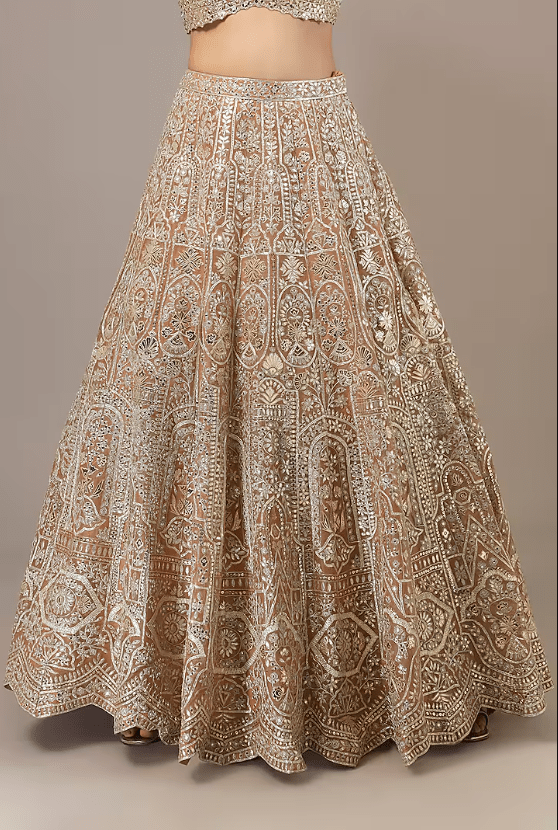 Gold Organza Mirror & Zari Embroidered Lehenga Set - Image 3