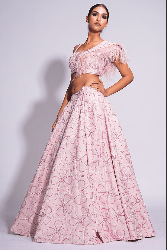 Powder Pink Silk Thread Embroidered Lehenga Set