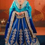 Blue Heavy Raw Silk Motif Embellished Lehenga Set