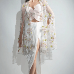 White Cotton & Polyester 3D Floral Hand Embroidered Cape Set