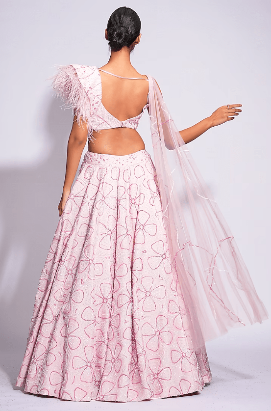 Powder Pink Silk Thread Embroidered Lehenga Set - Image 2