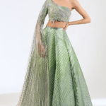 Sage Green Metallic Stripe Lehenga Set