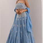Blue Organza Embroidered Lehenga Set