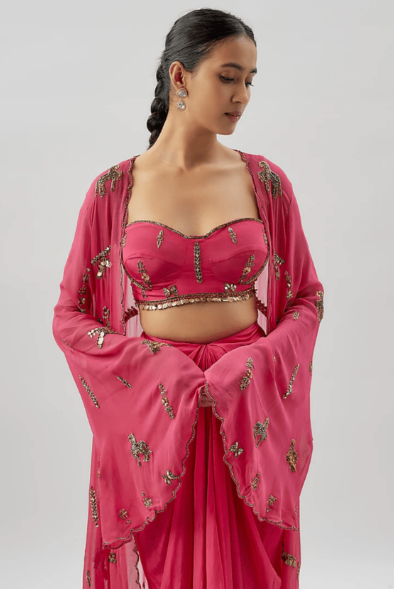 Pink Georgette Embellished Cape Set - Image 4
