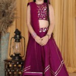 Mauve Silk Lehenga Set For Girls