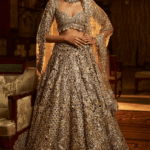 Antique Gold Net Cut-Work Embroidered Lehenga Set