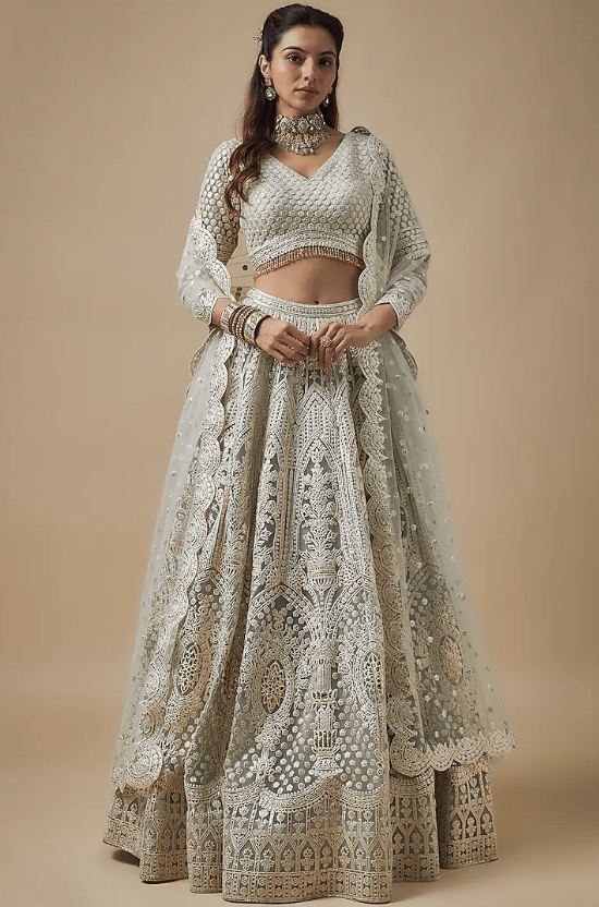 Mint Green Net Resham Work Lehenga Set