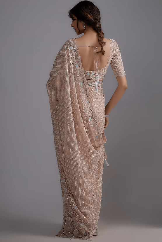 Pink Tulle Embellished Saree Set - Image 2
