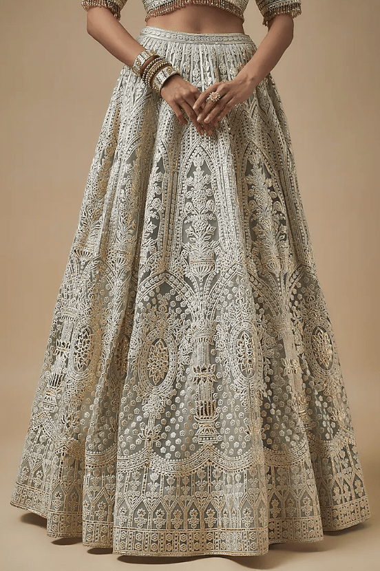 Mint Green Net Resham Work Lehenga Set - Image 3