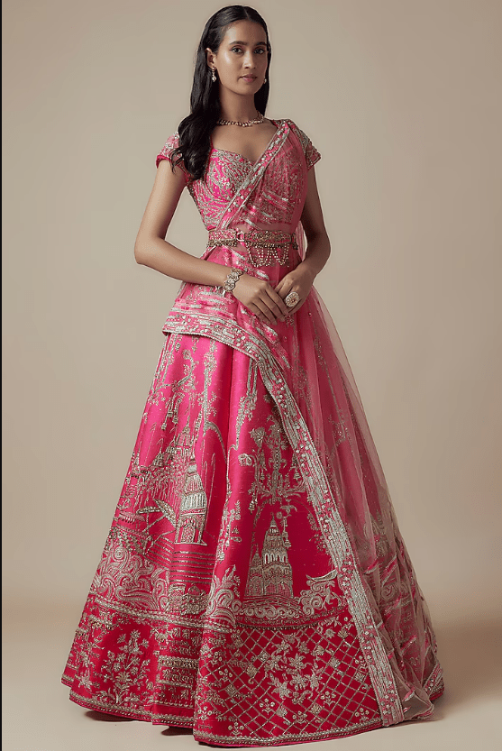 Pink Raw Silk Lehenga Set