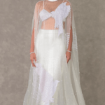 White Tulle Moti Embellished Cape Set