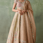 Dusty Green Slub Silk Gota & Mirror Embroidered Lehenga Set