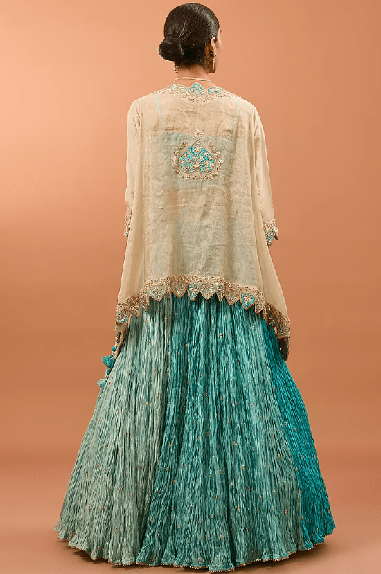 Sea Green Silk Jacket Lehenga Set - Image 2