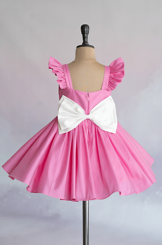 Pink Taffeta Unicorn Embroidered Flared Dress For Girls - Image 2