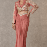 Salmon Pink Textured Knit Moti & Sitara Embroidered Blazer Set
