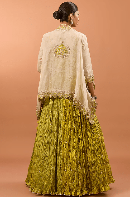 Green Silk Jacket Lehenga Set - Image 2