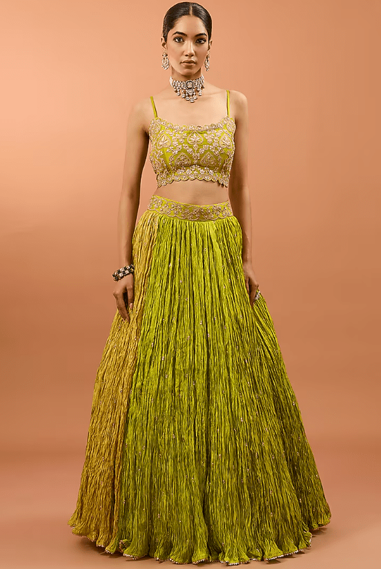 Green Silk Jacket Lehenga Set - Image 3