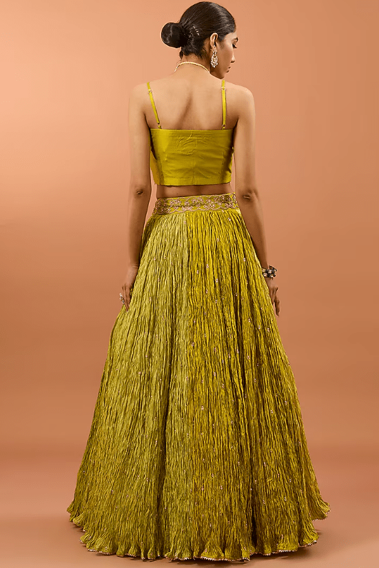 Green Silk Jacket Lehenga Set - Image 4