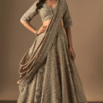 Beige Raw Silk Zardosi Embroidered Lehenga Set
