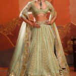 Sage Green Raw Silk Moti Embroidered Lehenga Set