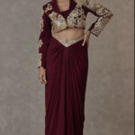 Plum Son-Chidiya Textured Cropped Sitara Embroidered Blazer Set