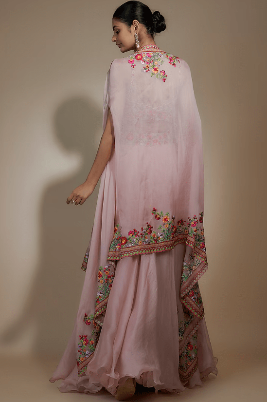 Pink Organza Thread Embroidered Skirt Set - Image 4