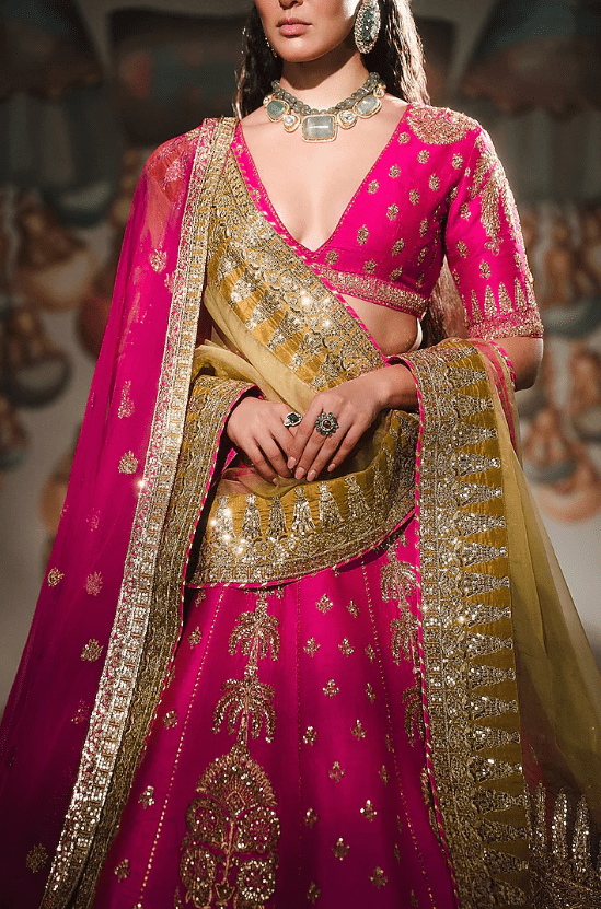 Rani Pink Raw Silk Cutdana Embroidered Lehenga Set - Image 2