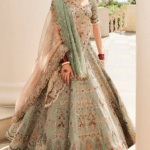 Sage Green Tissue & Georgette Chiffon Pearl Embroidered Lehenga Set